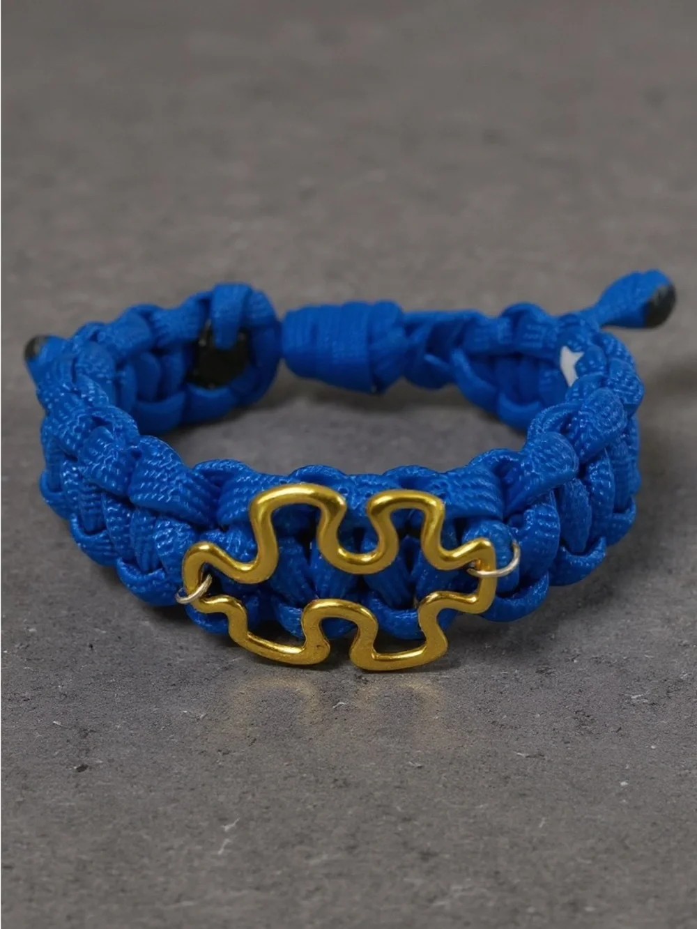 Autism Awareness Blue Bracelet with Gold Puzzle Accent
